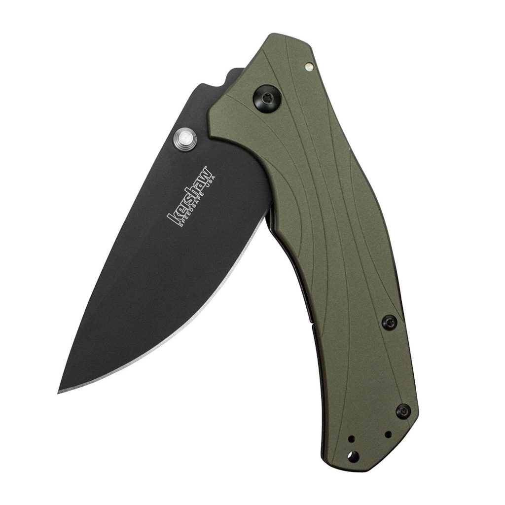 Kershaw Knockout Olive/Black (1870OLBLK); 3.25” DLC-Coated 14C28N Steel Blade and Anodized Aluminum Handle with SpeedSafe Opening, Flipper, Sub-Frame Lock and 4-Position Deep-Carry Pocketclip: 3.5 OZ