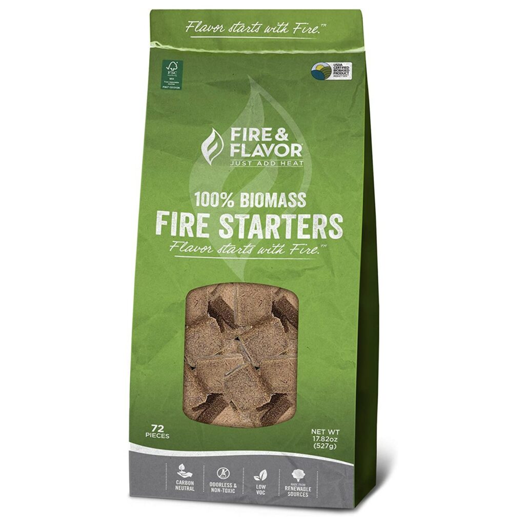 Fire & Flavor Biomass Fire Starter Cubes for Grilling, Odorless, Tasteless, and Chemical-Free, 72 Pieces