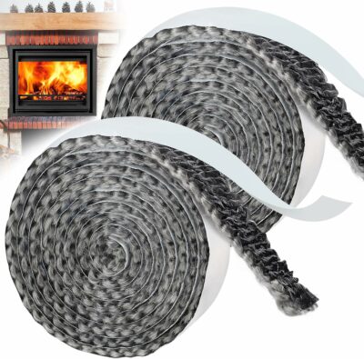 Apipi Self-Adhesive Wood Stove Gasket Tape, 9ft x 0.78in x 1/5in High-Temperature Resistant Graphite Impregnated Fiberglass Replacement Gasket, for Woodburning Coal Stoves Smokers, 2pcs
