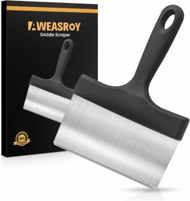 Heavy Duty Grill Scraper Stainless Steel Griddle Scraper with 5" Handle,Sturdy Food Scraper Tool Kitchen for Blackstone Grill Accessories,Outdoor Barbecue Turners Tools 