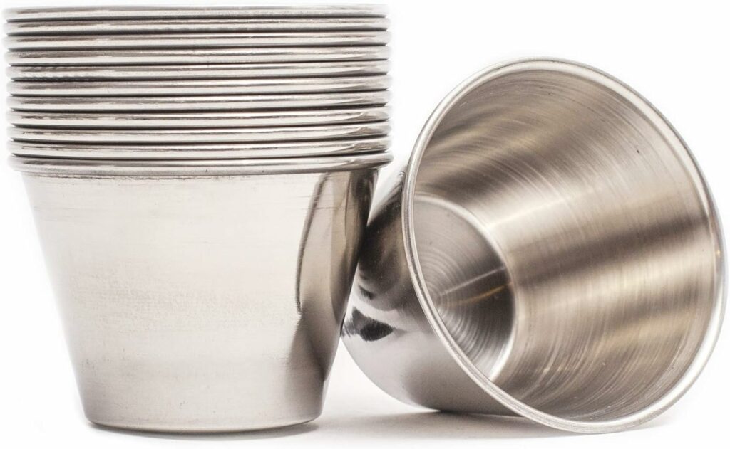 EHOMEA2Z Ramekins Stainless Steel Condiment Sauce Cups, Metal Ramekins, Commercial Grade, Multifunctional, Ideal for All Hot and Cold Sauces, Individual Portion Cups (12, 2.5 oz)