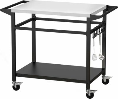 20"x 32" Grill Table with Double-Shelf, Stainless Steel Grill Cart, Multifunctional Food Prep and Pizza Oven Table for Ninja Grill, Blackstone Griddle 17"/22" 