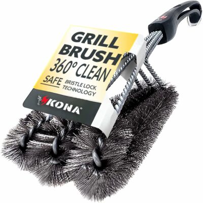 Kona 360/Clean Grill Brush - Powerful 30-Second Grill Cleaner - The World's Best Grill Brush, Bristle | Free of Brass Wire & Safe BBQ Grill Brush, BBQ Brush Accessory for Grill Cleaning Kit - 18 Inch 