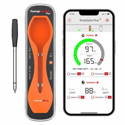 ThermoPro TempSpike Plus 600FT Wireless Meat Thermometer with Upgraded Ultra-Thin Probe, Bluetooth Meat Thermometer Wireless for Outside Grill, Smoker Thermometer for BBQ Oven Rotisserie Sous Vide
